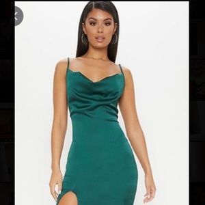 Pretty Little Thing Satin Emerald Dress